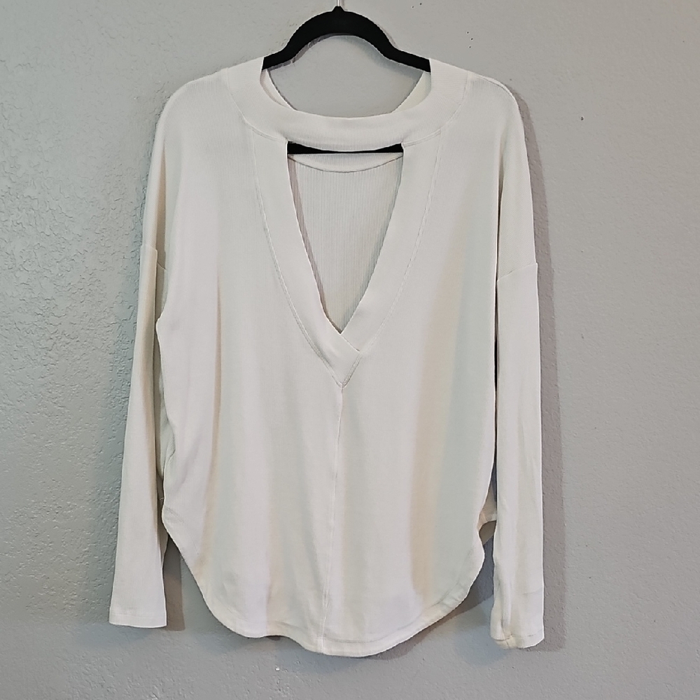 Athleta Soft White Sweater Back V-neck Womens Large - Picture 6 of 9